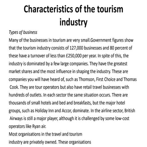 Characteristics of the uk tourism