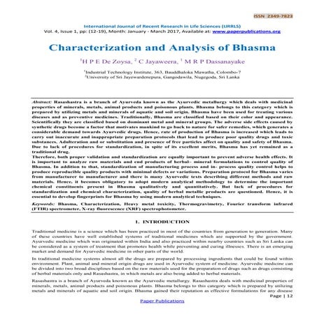 Characterization and Analysis of Bhasma