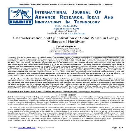 Characterization and quantization of solid waste in ganga villages of haridwar