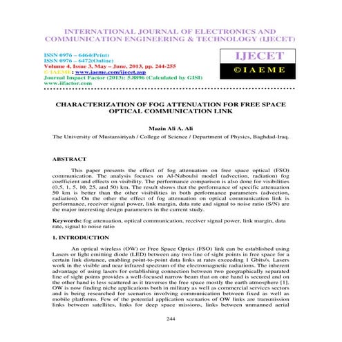 Characterization of fog attenuation for free space optical