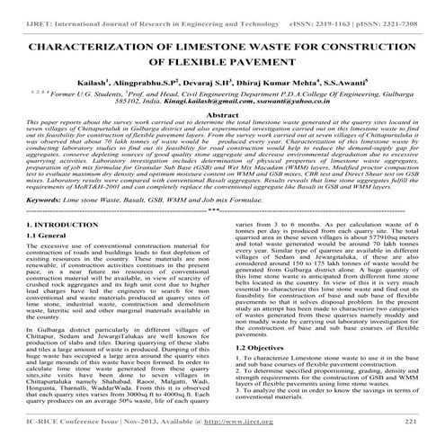 Characterization of limestone waste for construction of flexible pavement