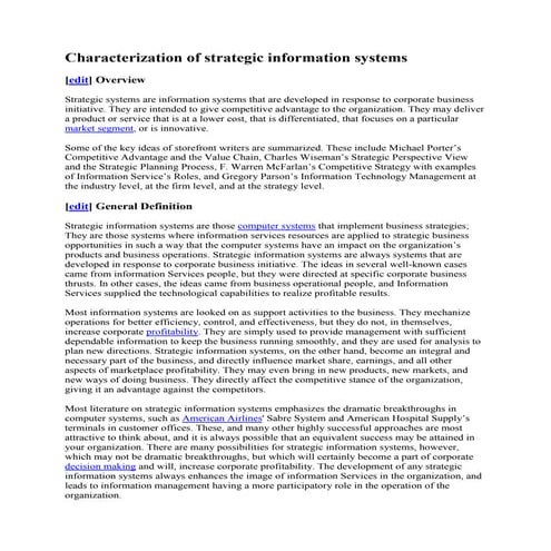 Characterization of strategic information systems
