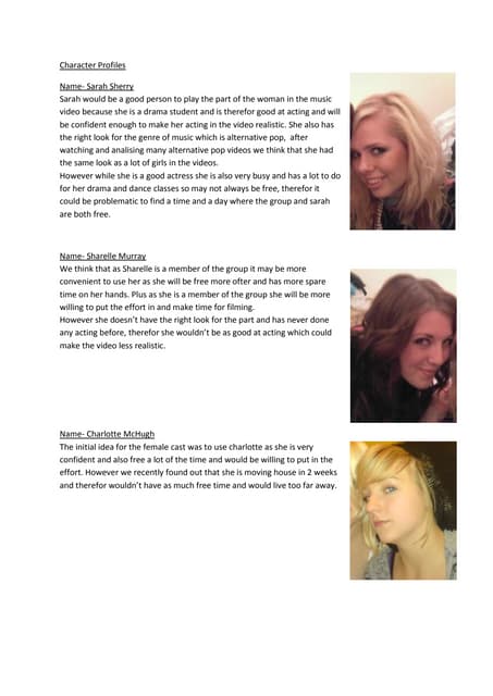 Character profiles