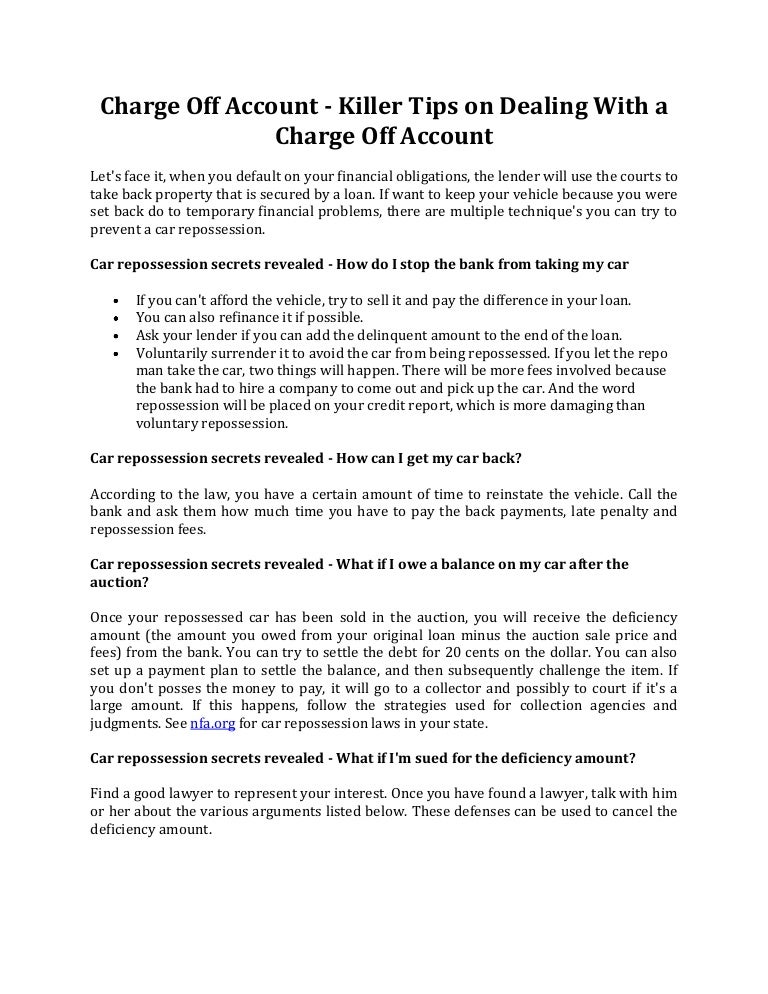 Charge off account killer tips on dealing with a charge off account
