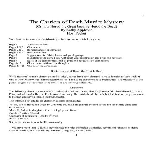 Chariots of Death murder mystery game