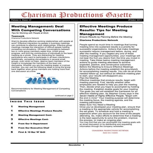 Charisma Productions Gazette Volume 3 Issue 10 October Edition