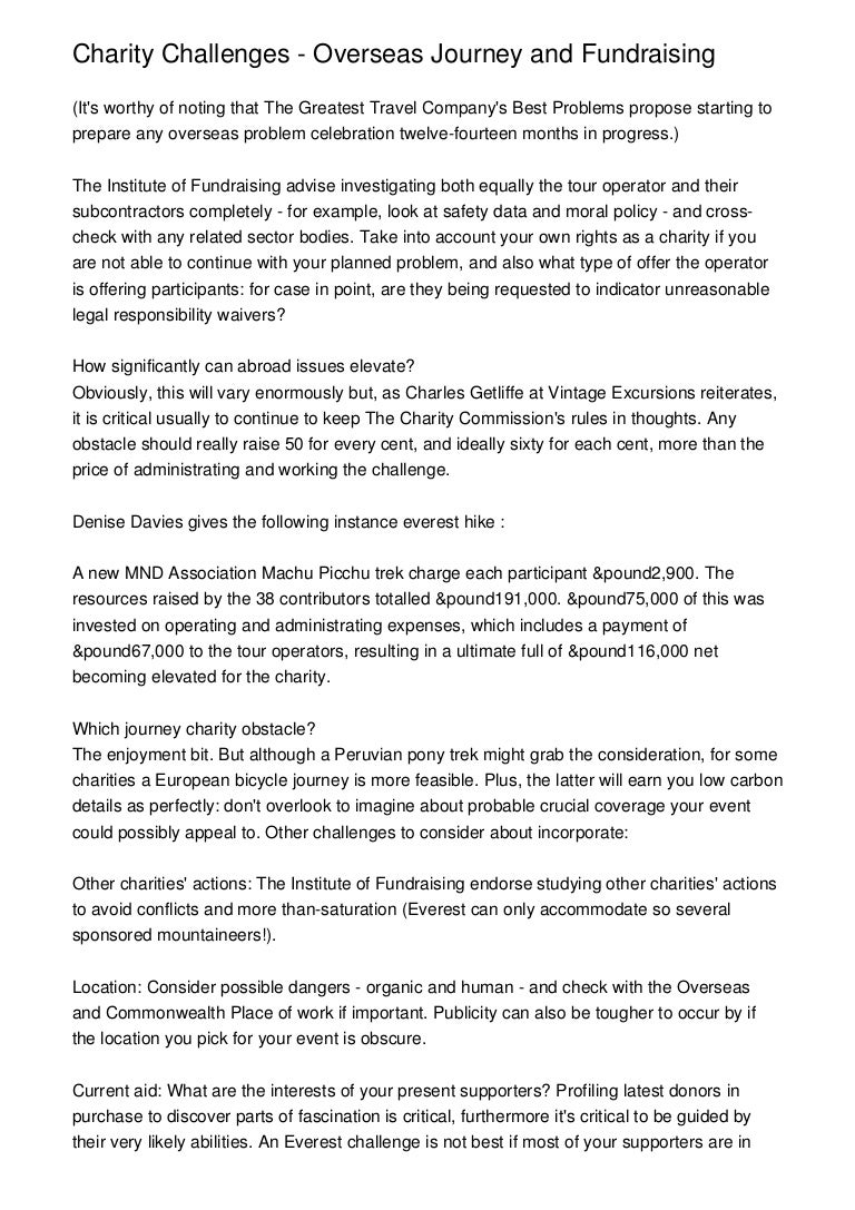 Charity Challenges Overseas Journey And Fundraising