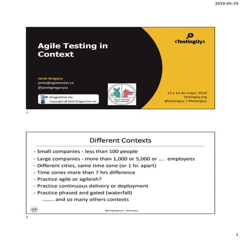Charla TestingUy 2019 - Agile testing in context