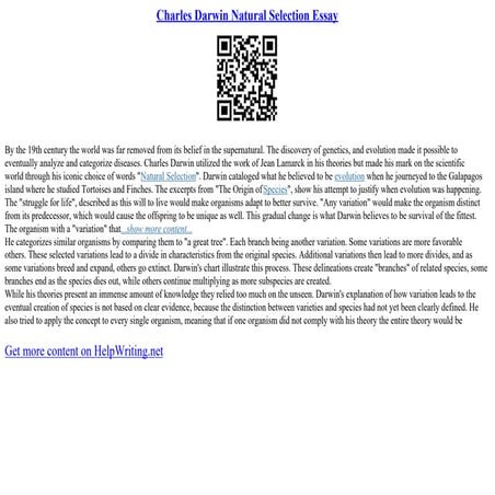 Charles Darwin Natural Selection Essay