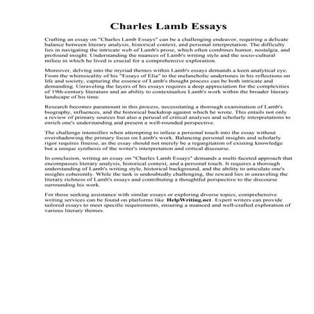 Charles Lamb Essays. PDF The Contribution of Charles Lamb as an Essayist to t...