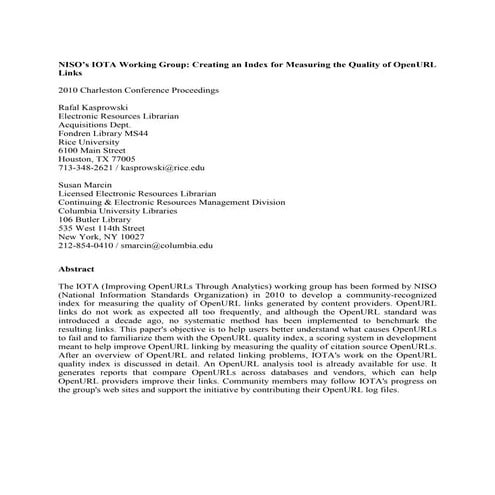 IOTA OpenURL Quality (PrePrint) 2010 Charleston Conference Proceedings