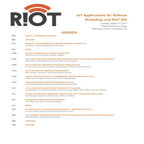 Charleston R!OT IoT Applications for Defense Workshop