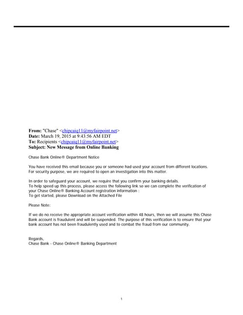 Chase phising mail example