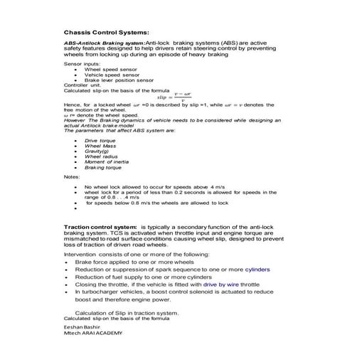 Chassis control system algorithms and mathematical analysis