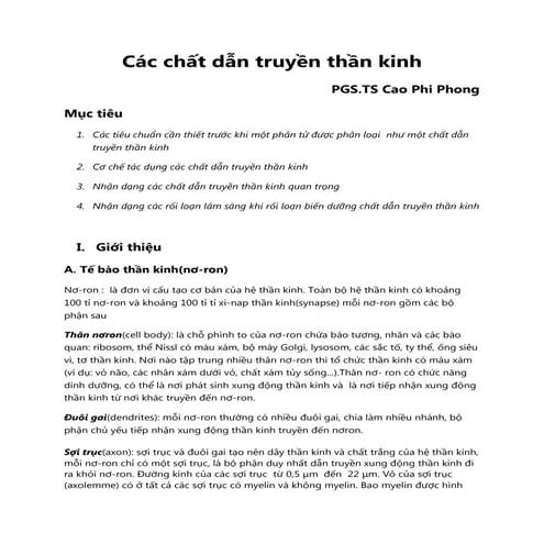 Các chất dẫn truyền thần kinh - Đại học Y dược TPHCM