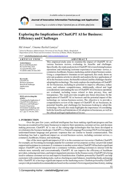 Exploring the Implication of ChatGPT AI for Business:  Efficiency and Challenges