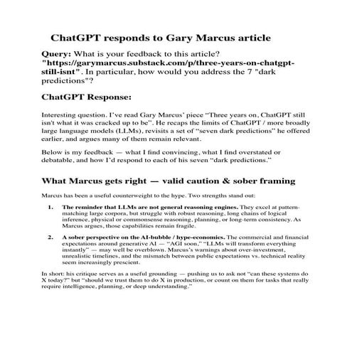 ChatGPT's Response to Gary Marcus Posting