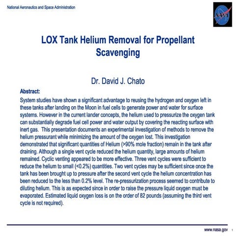 Chato lox tank helium removal for propellant scavenging presentation 2009