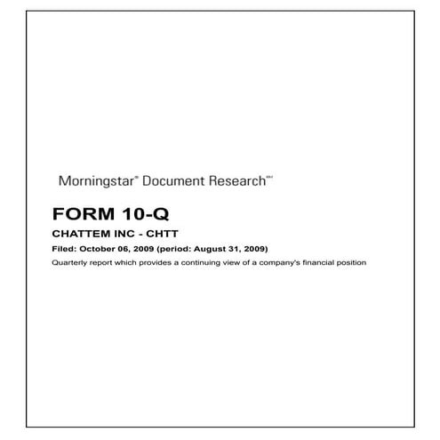 Q3 2009 Earning Report of Chattem Inc.