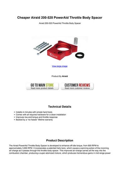 Cheaper airaid 200 520 power aid throttle body spacer