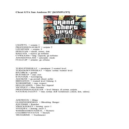 Cheat gta san andreas pc