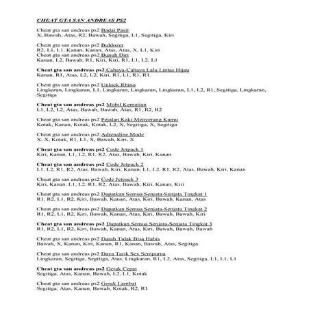 Cheat gta san andreas ps2