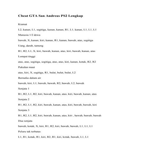 Cheat gta san andreas ps2 lengkap