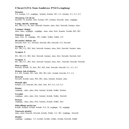 Cheat gta san andreas ps2 lengkap