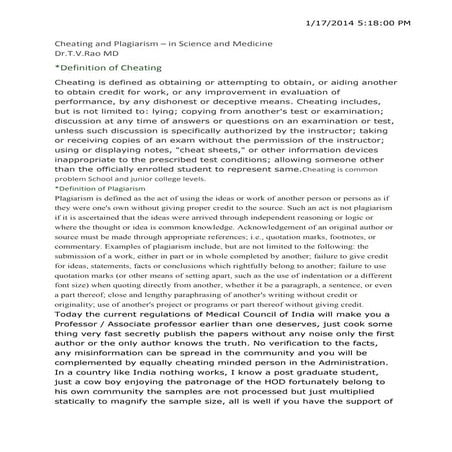 Cheating and plagiarism – in science and medicine | PDF