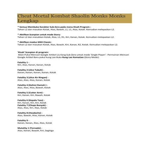 Cheat mortal kombat shaolin monks monks lengkap