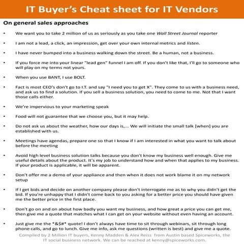 Cheat sheet for ITmarketers
