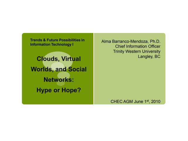 Clouds, Virtual Worlds, and Social Networks: Hype or Hope?
