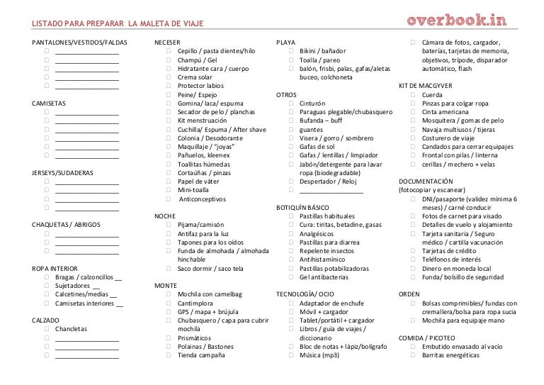 LISTA de VIAJE descargable: Qué debes llevar en tu maleta ?[2020] –  Pack\u0026Click