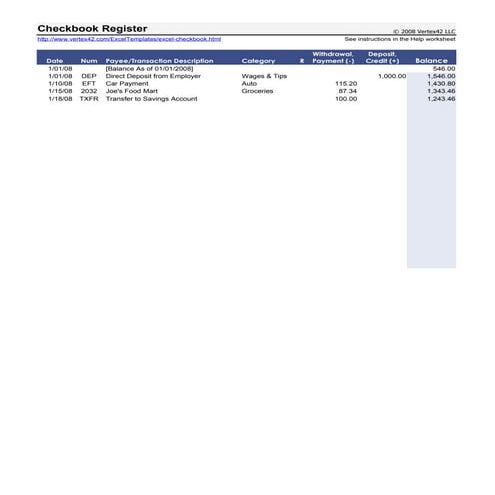 Checkbook Register