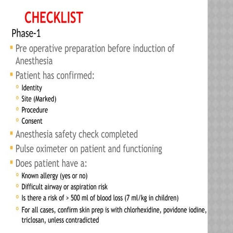 Check list on surgical safety in surgery pptx