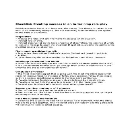 Checklist   creating success in a role play