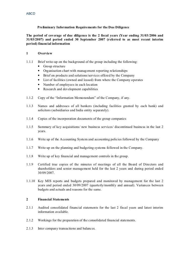 due diligence template free