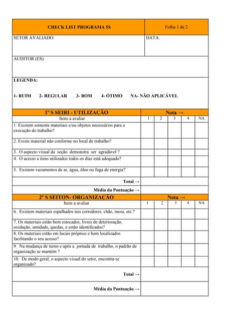Check list 5 s