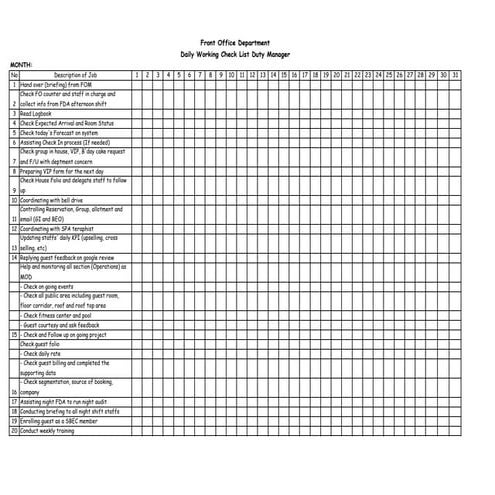 Check List All Section in hotel front office | PDF