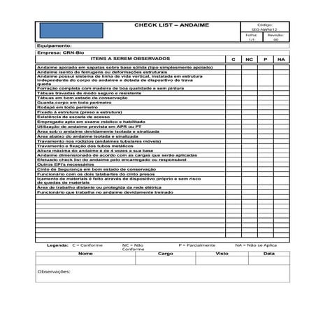 Check list de montagem de andaimes | PDF