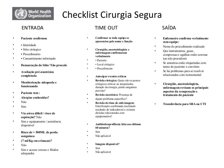 Checklist cirurgia segura