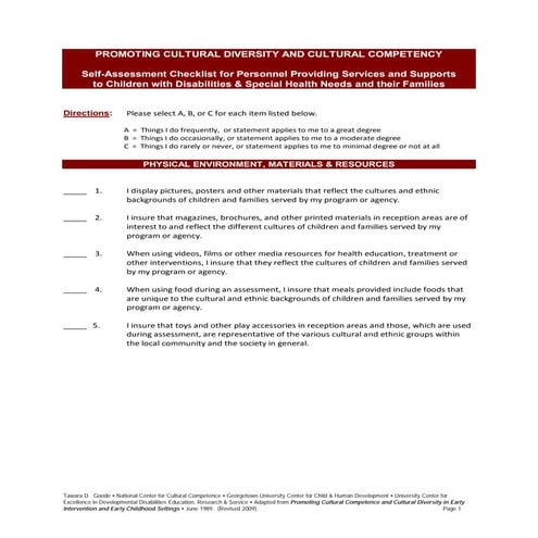 Cultural Competence Checklist: Policies, Procedures | PDF