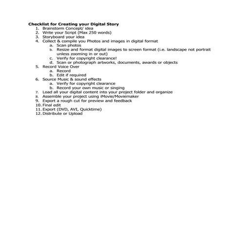 Checklist digital story