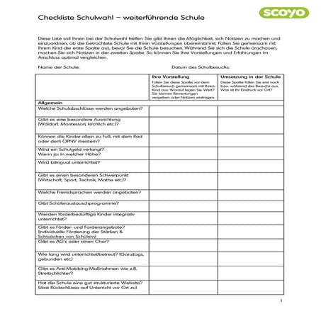 Checkliste Schulwahl: weiterführende Schule