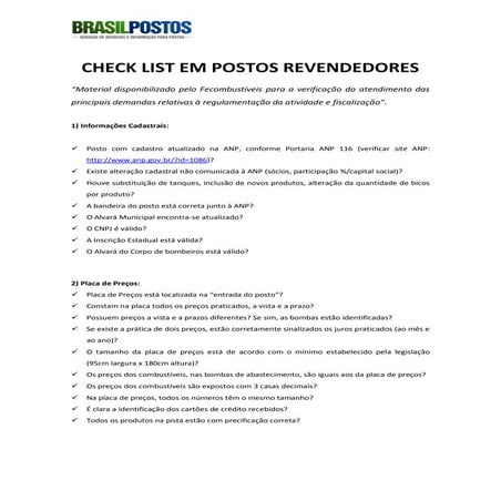 Check List em Postos de Combustível
