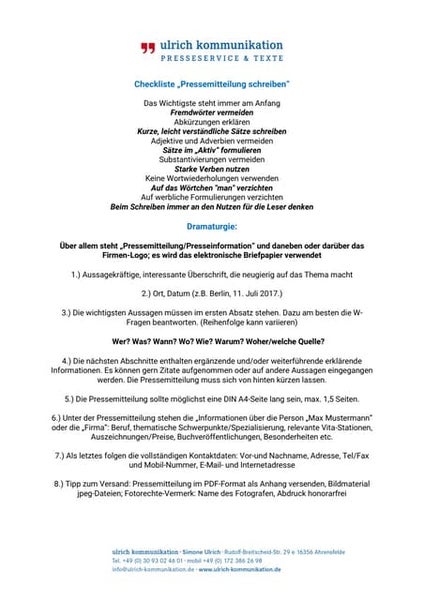 Der Abbinder in der Pressemitteilung