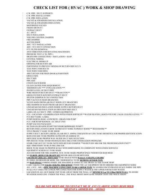 CHECK LIST FOR ( HVAC ) WORK & SHOP DRAWING | Hvac Shop Drawing Checklist | | SlideShare