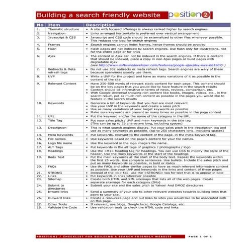 Checklist for building a search friendly website