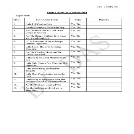 Check list for conveyor belt inspection | PDF