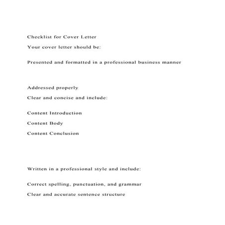 Checklist For Cover Letter Your Cover Letter Should Be docx